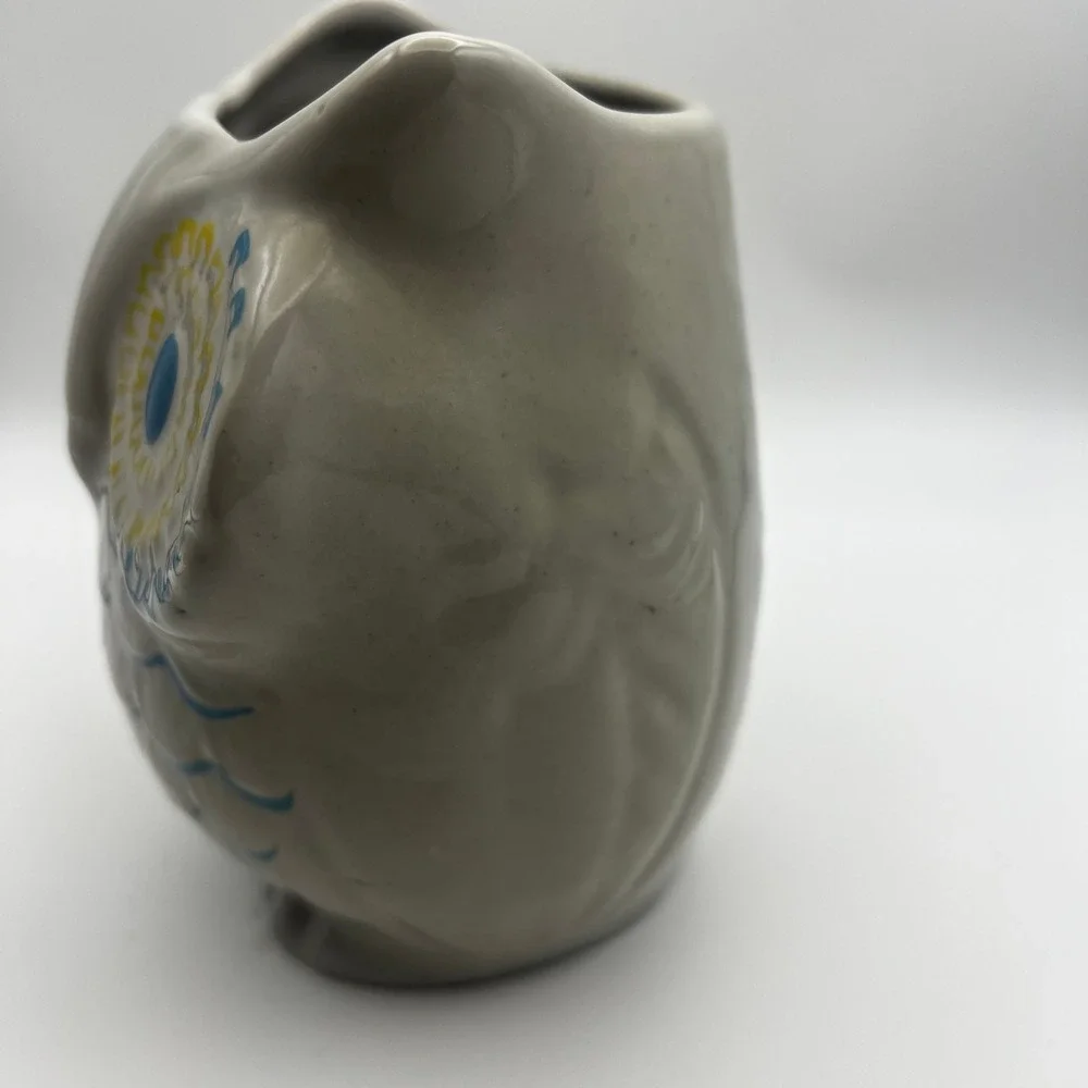 Vintage Ceramic Owl Vase Brush Holder, Vanity Organizer